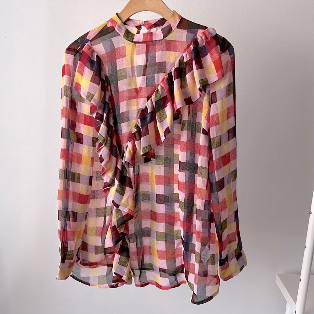 ASOS Checkered Ruffles Blouse Pink 6